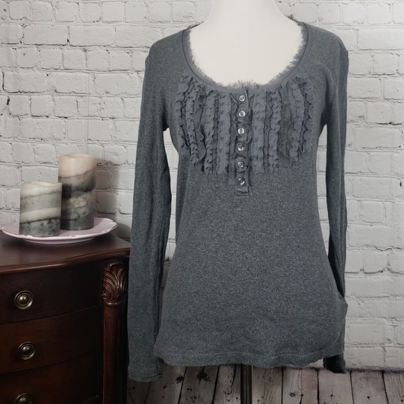 Banana Republic Tops - Banana Republic dark grey long sleeve ruffle top